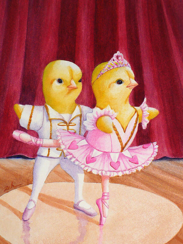 Ballet Print Art Print featuring the painting Baby Chicks Ballet by Janet Zeh