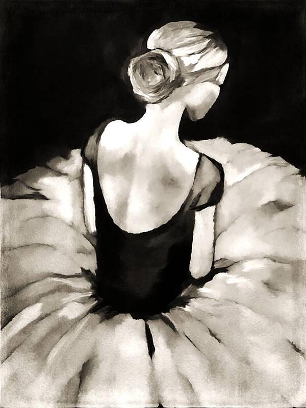 Black Art Print featuring the drawing Ballerina by Victoria Fischer