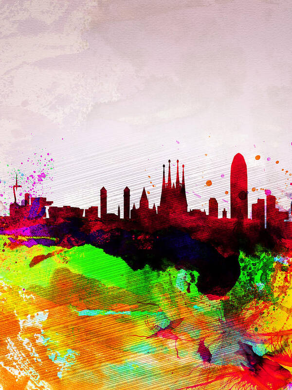 Barcelona Art Print featuring the painting Barcelona Watercolor Skyline by Naxart Studio