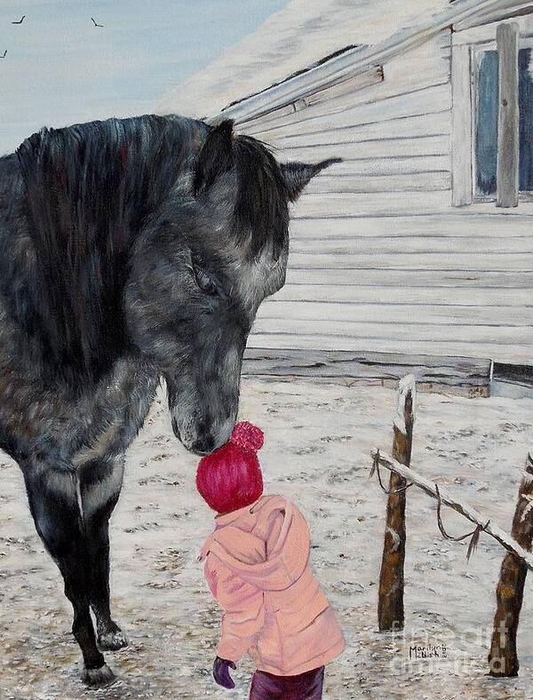 Horse Art Print featuring the painting Barnyard kiss by Marilyn McNish