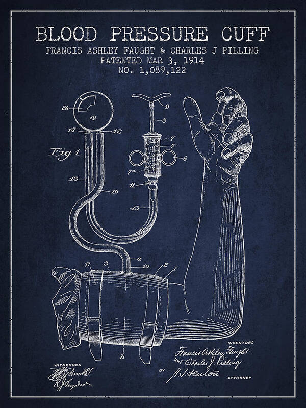 Medical Device Art Print featuring the digital art Blood Pressure Cuff Patent from 1914 by Aged Pixel
