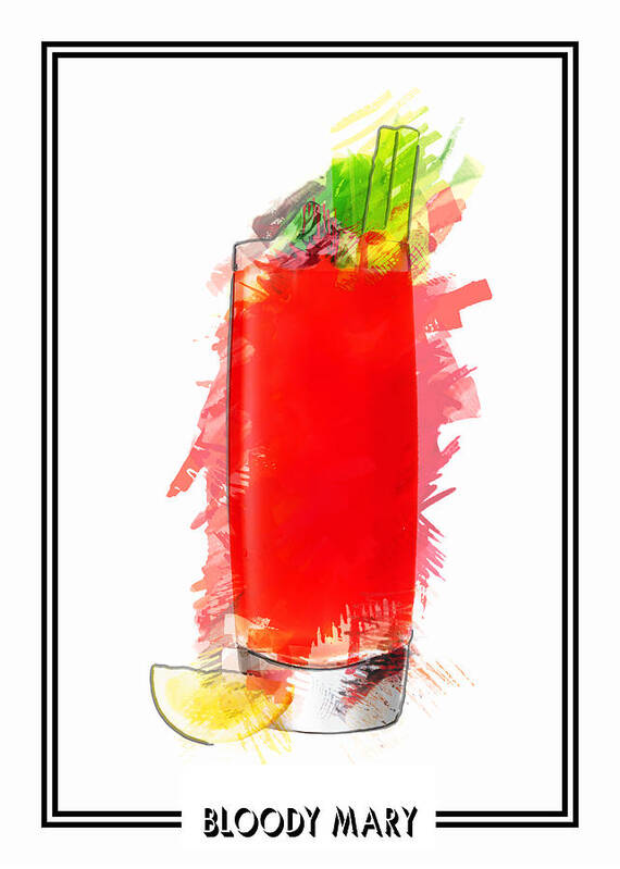 Drink Art Print featuring the painting Bloody Mary Cocktail Marker Sketch by Elaine Plesser