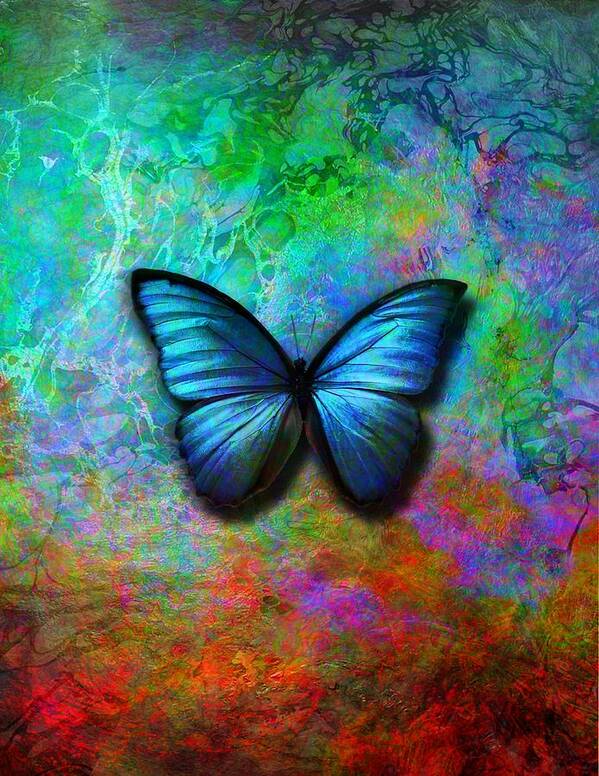 Blue Butterfly Art Print featuring the digital art Blue Butterfly on colorful background by Lilia D