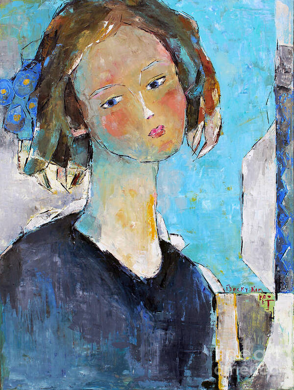 Portrait Art Print featuring the painting Blue Sonata by Becky Kim