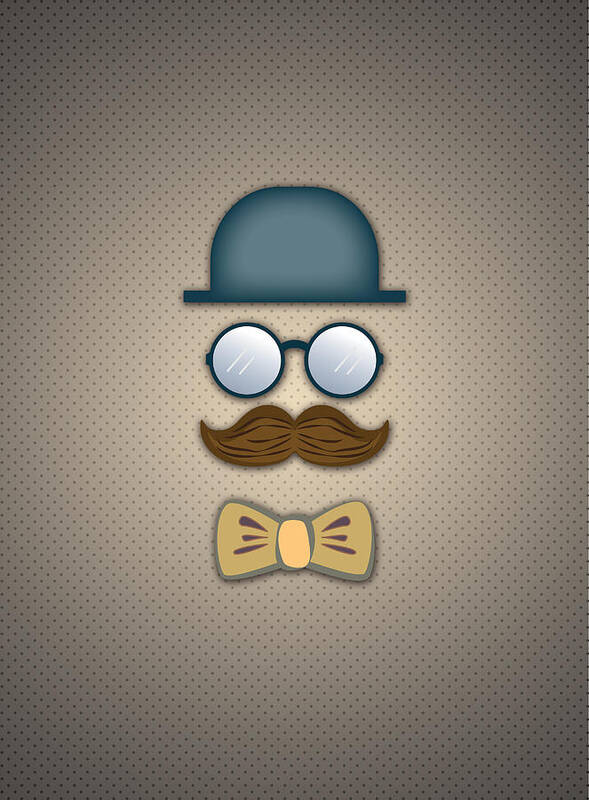 Top Hat Art Print featuring the digital art Blue Top Hat Moustache Glasses and Bow Tie by Ym Chin