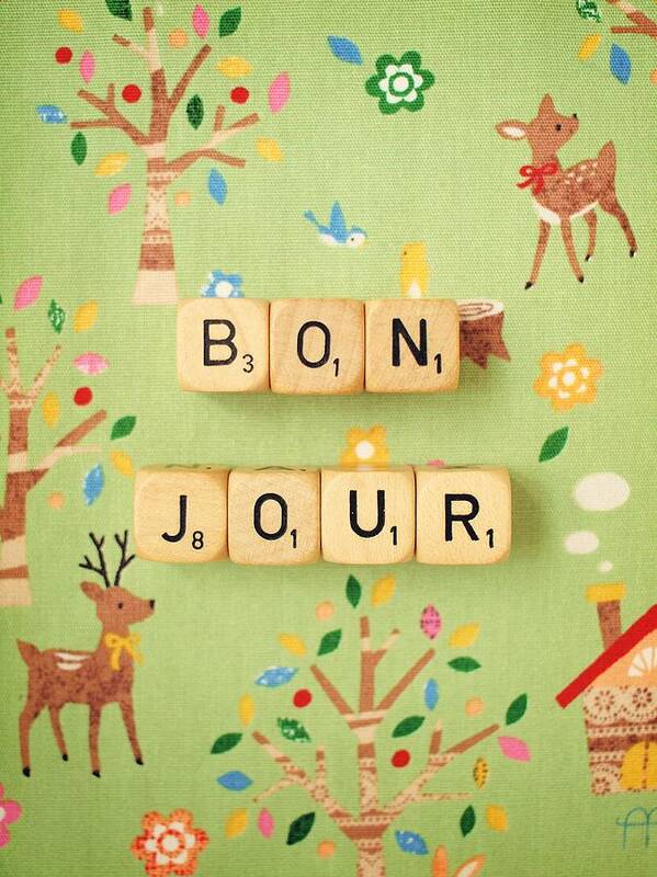 Scrabble Blocks Art Print featuring the photograph Bonjour by Mable Tan