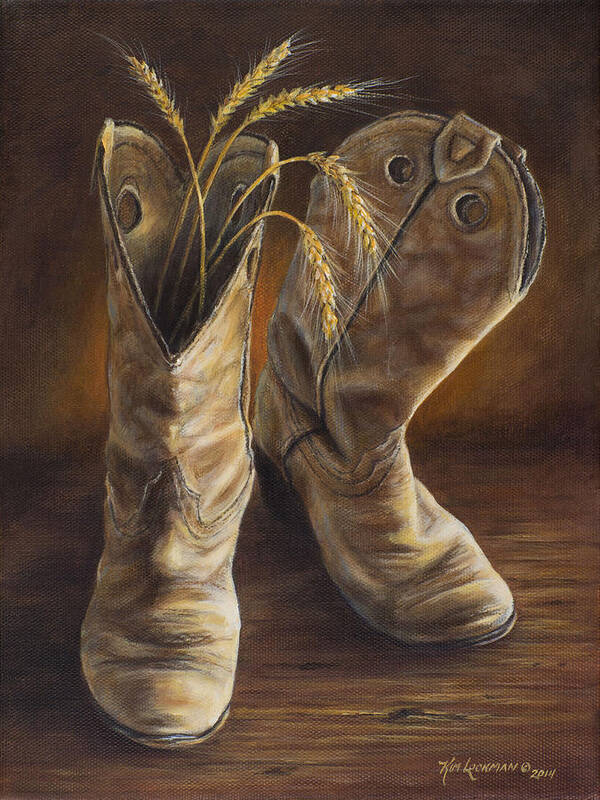 Cowboy Boots Art Print featuring the painting Boots and Wheat by Kim Lockman