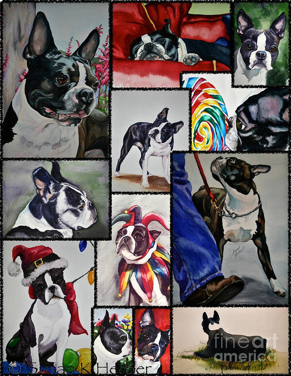 Animal Art Print featuring the painting Boston Terrier Watercolor Collage by Susan Herber