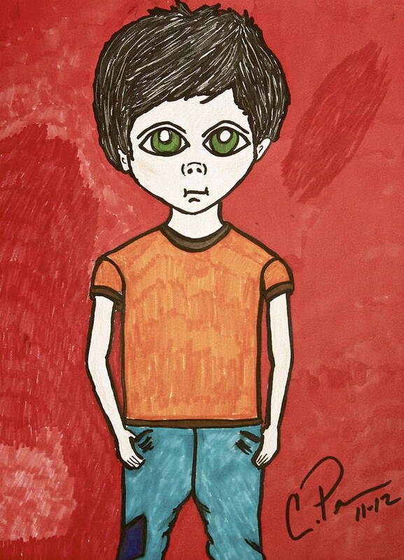 Red Art Print featuring the drawing Boy by Chrissy Pena