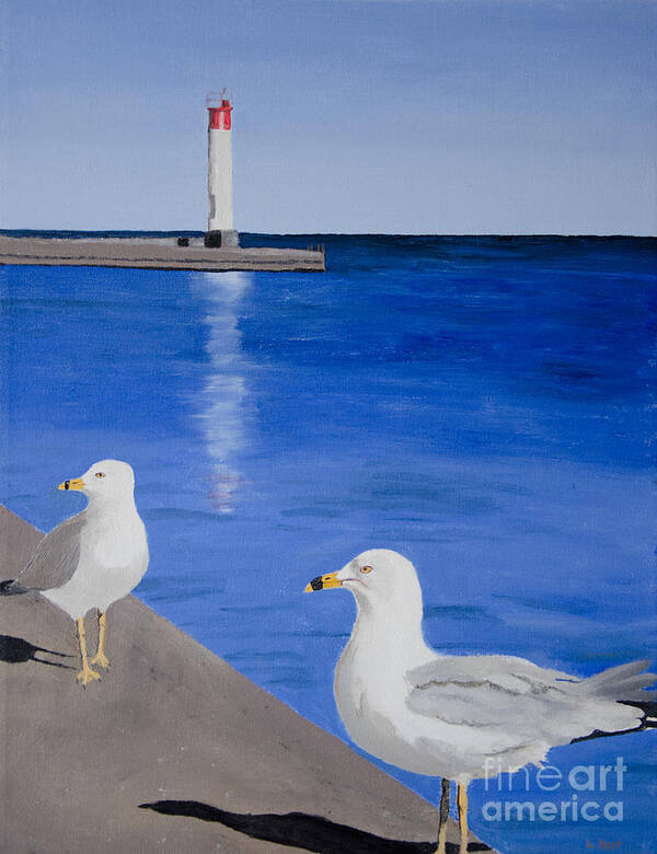 Bronte Art Print featuring the painting Bronte Lighthouse Gulls in Oil by Laurel Best