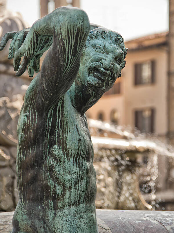 Aggression Art Print featuring the photograph Bronze Satyr in the Statue of Neptune by Melany Sarafis