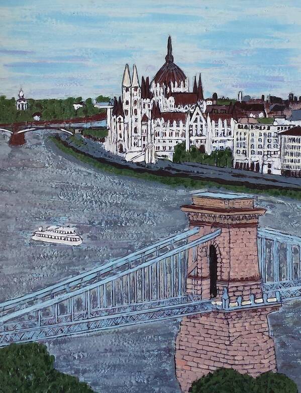 Budapest Art Print featuring the painting Budapest Bridge by Jasna Gopic