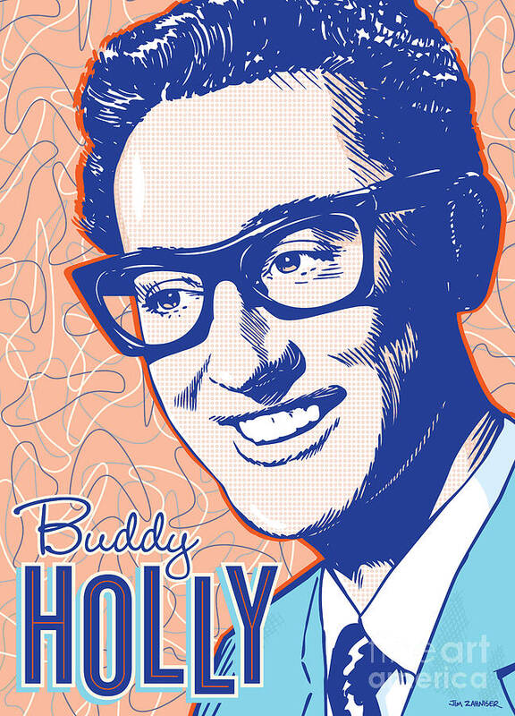 Rock And Roll Art Print featuring the digital art Buddy Holly Pop Art by Jim Zahniser