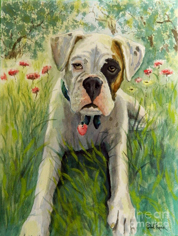 Puppy Art Print featuring the painting Buddy The Boxer by William Reed