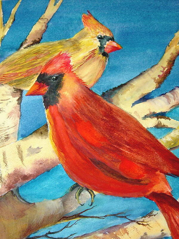 Birds Art Print featuring the painting Cardinals in the Old Apple Tree by Marsha Woods