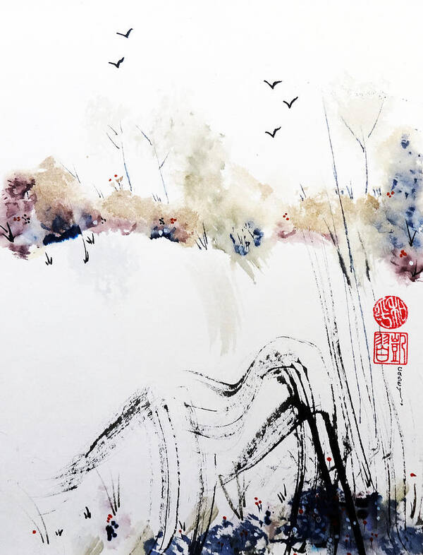 Sumi Art Print featuring the painting Carmel Valley Landscape by Casey Shannon