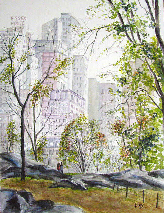 Ny Art Print featuring the painting Central Park stroll by Clara Sue Beym