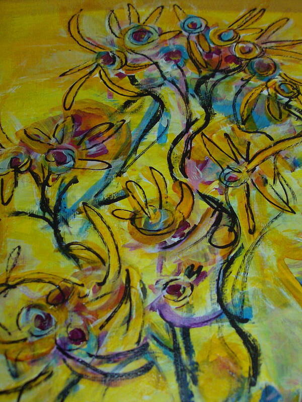 Yellow. Blue Art Print featuring the painting Choir Practice One by Francine Ethier