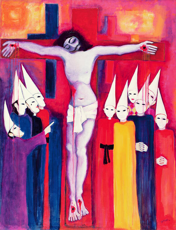 Cross Art Print featuring the photograph Christ And The Politicians, 2000 Acrylic On Canvas by Laila Shawa