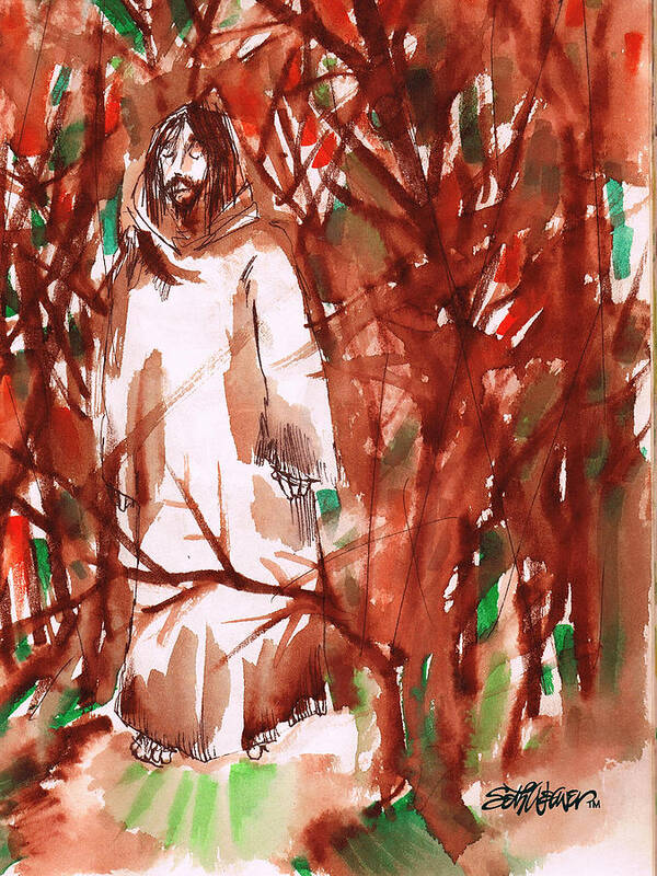 Christ In The Garden Art Print featuring the painting Christ in the Forest by Seth Weaver