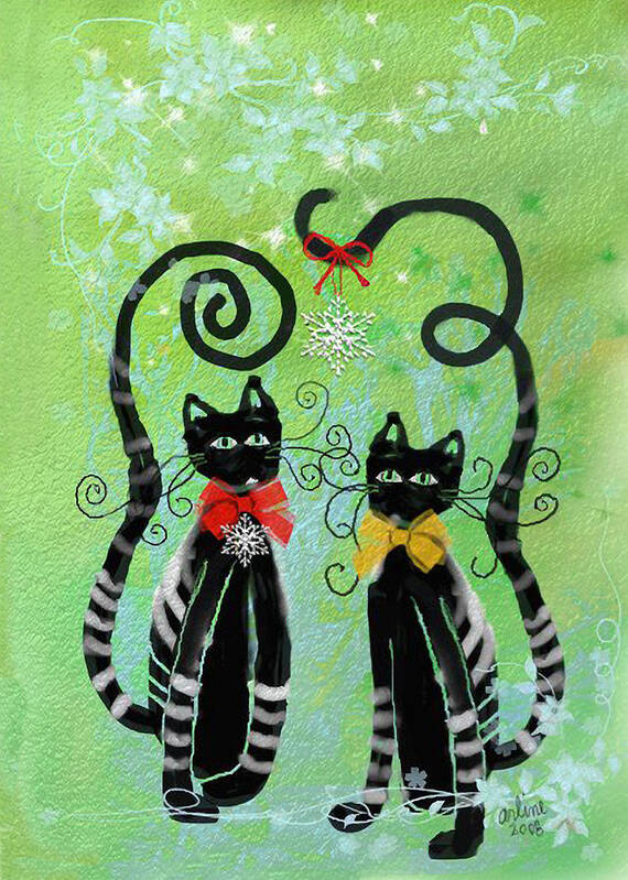 Cat Art Print featuring the digital art Christmas Cats by Arline Wagner