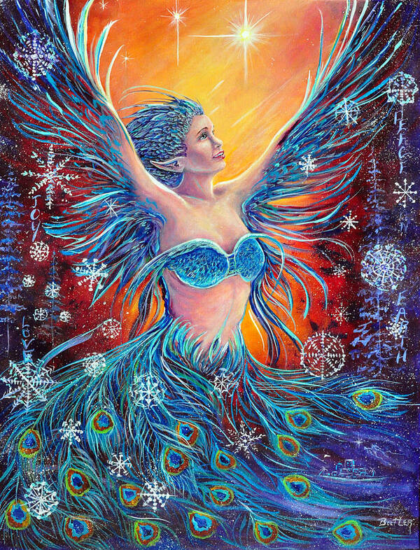 Holiday Christmas Fairy Peacock Spirit Color Art Print featuring the painting Christmas Spirit by Gail Butler