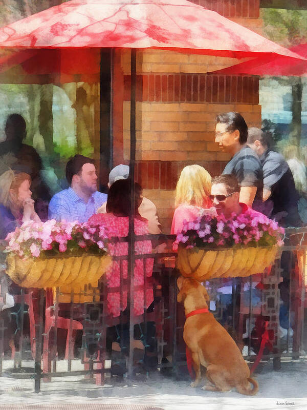 Cafe Art Print featuring the photograph Hoboken NJ - Dog Waiting by Cafe by Susan Savad