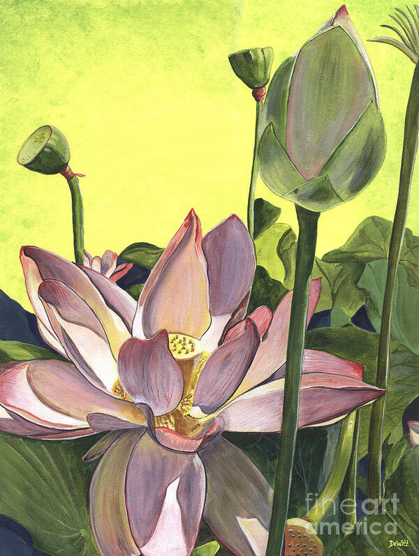 Floral Art Print featuring the painting Citron Lotus 2 by Debbie DeWitt