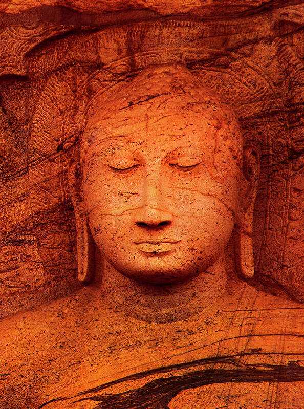 Orange Color Art Print featuring the photograph Close Up Buddhist Statue by Grant Faint