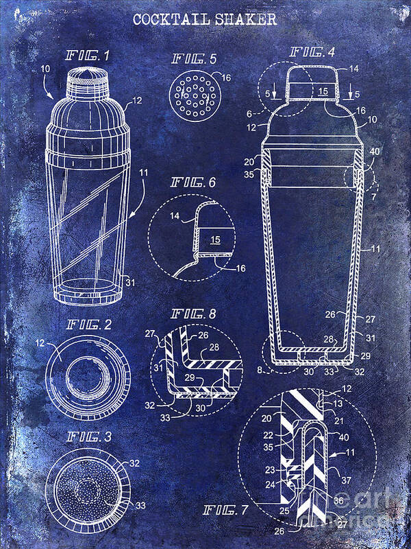 Cocktail Shaker Patent Art Print featuring the photograph Cocktail Shaker Patent Drawing Blue by Jon Neidert