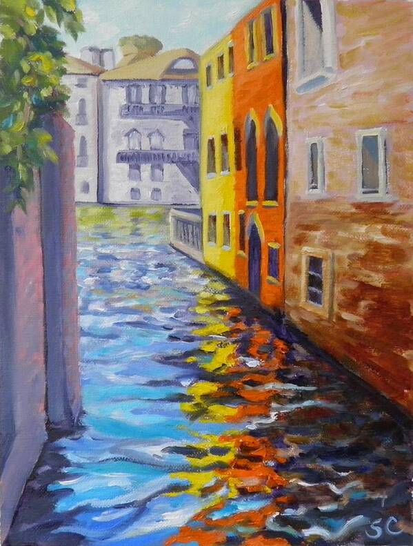 Canal Art Print featuring the painting Colors on the Canal by Sharon Casavant