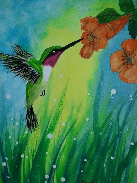 Hummingbird Art Print featuring the painting Communion by B Kathleen Fannin