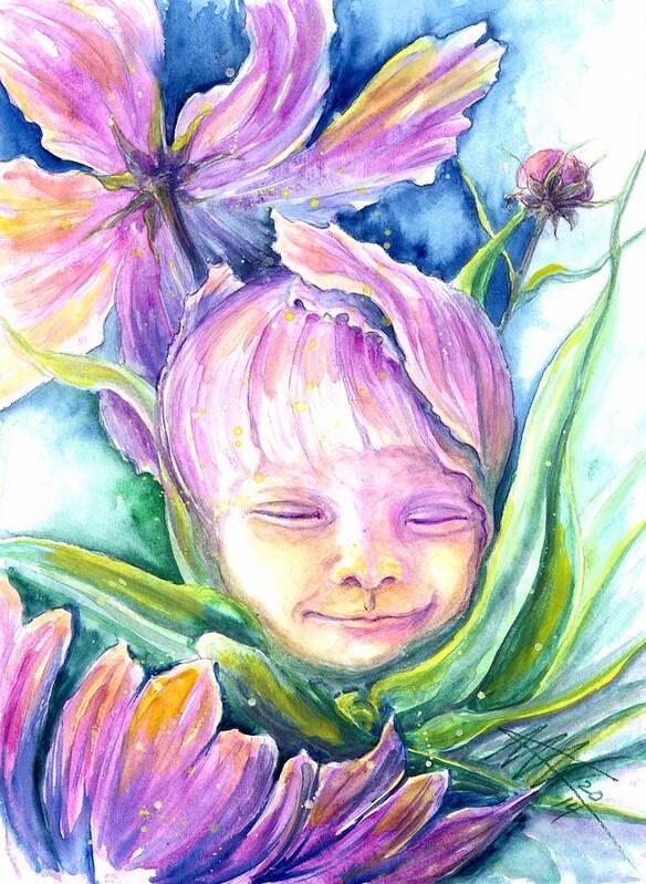 Baby Portraits Art Print featuring the painting Cosmos Bud by Ashley Kujan