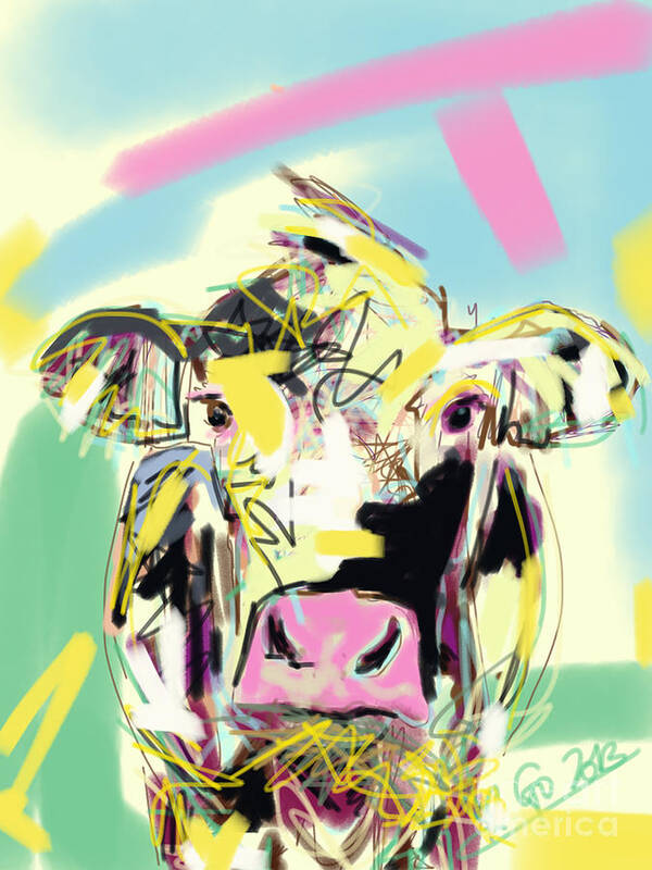 Cow Art Print featuring the painting Cow- Happy Cow by Go Van Kampen