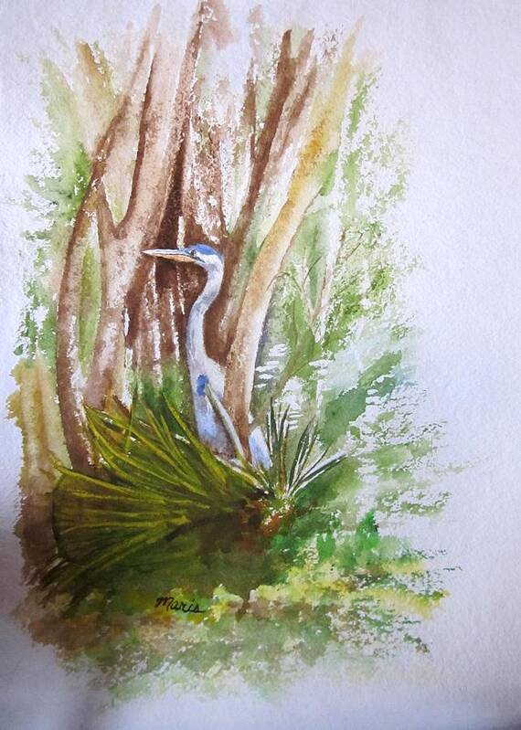 Crane Art Print featuring the painting Crane in the Glades by Maris Sherwood