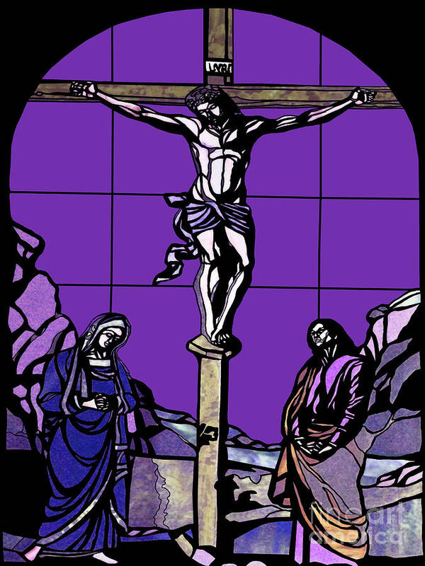 Crucifixion Stained Glass Art Print featuring the photograph Crucifixion Stained Glass by Two Hivelys