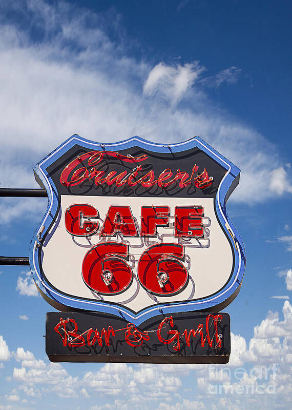 Sign Art Print featuring the photograph Cruisers Cafe 66 Sign by Janice Pariza