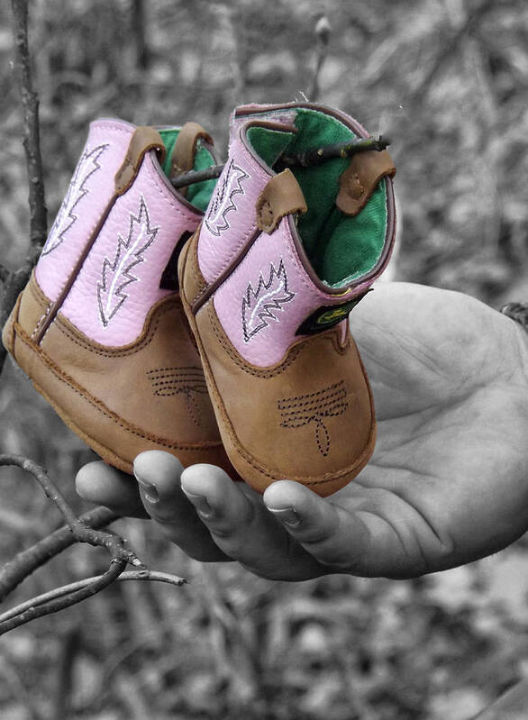 Pink John Deere Baby Boots Art Print featuring the photograph Daddy's Lil Country Girl by Kristie Bonnewell