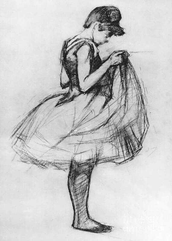 Ballet Art Print featuring the drawing Dancer Adjusting her Costume and Hitching up Her Skirt by Henri de Toulouse-Lautrec