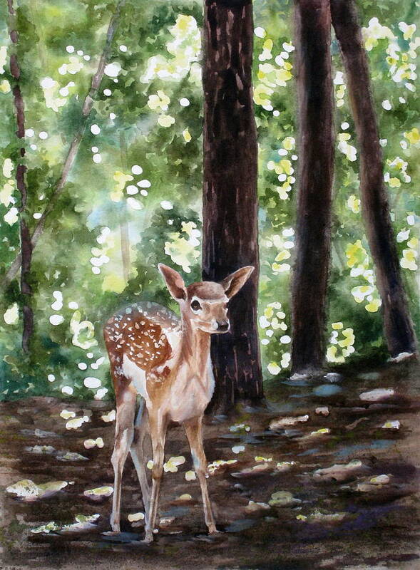 Fawn Art Print featuring the painting Dappled Innocence by Mary McCullah