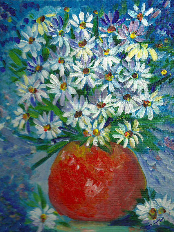 Daisies Art Print featuring the painting Darling daisies by Sarabjit Singh