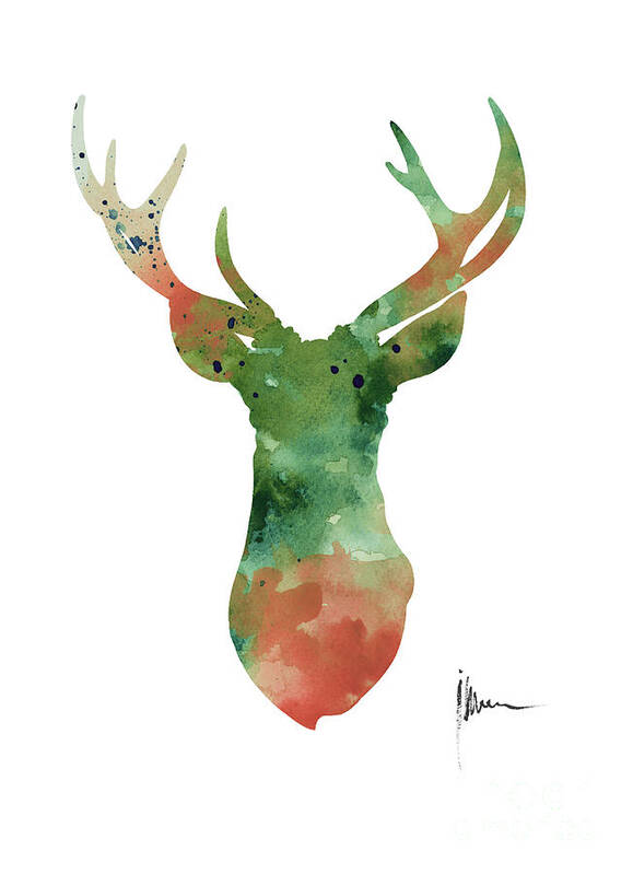 Deer Art Print featuring the painting Deer head watercolor large poster by Joanna Szmerdt