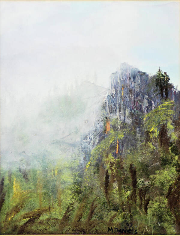 Dixville Notch Nh New Hampshire Mountain Fog Hill Tree Rock Art Print featuring the painting Dixville Notch NH by Michael Daniels