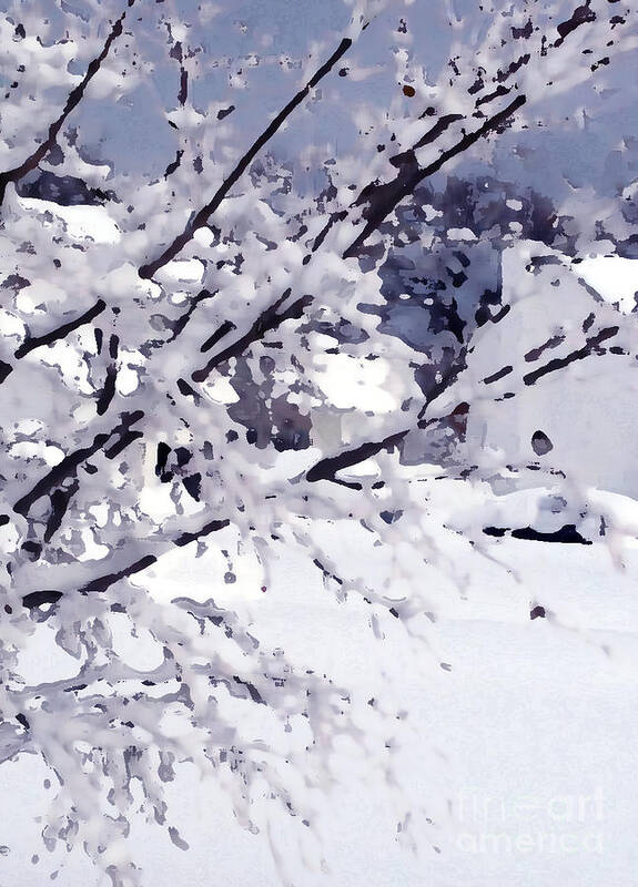 Snow Art Print featuring the digital art Dogwood in the snow by Lynellen Nielsen