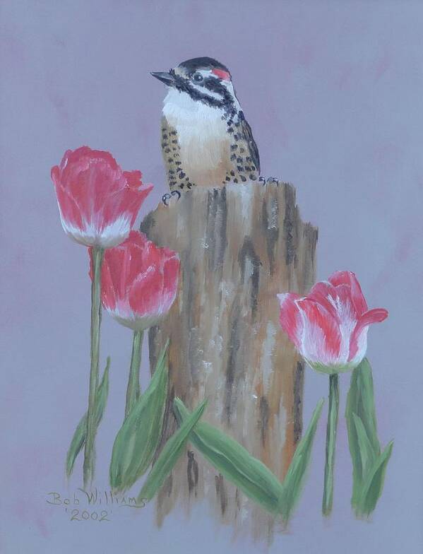 Woodpecker Art Print featuring the painting Downy Woodpecker by Bob Williams