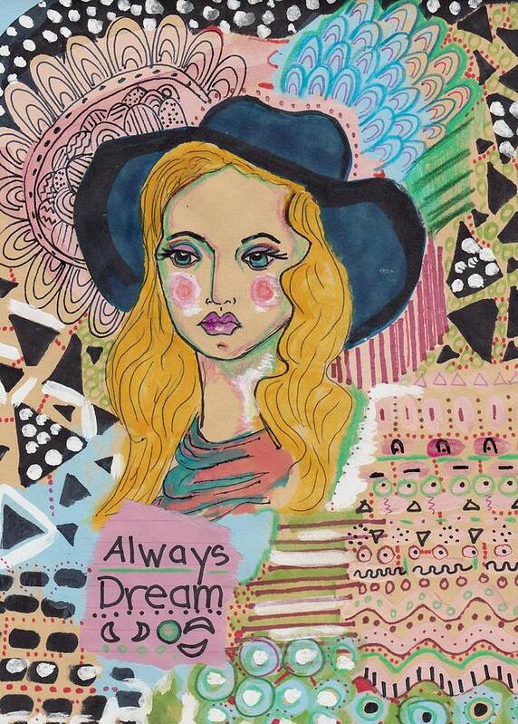 Dream Girl Art Print featuring the mixed media Dream Girl by Rosalina Bojadschijew