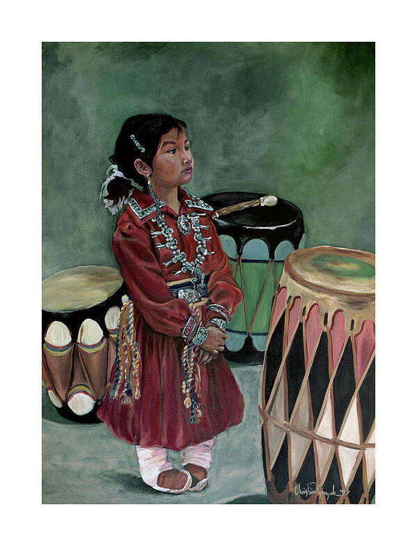 Native American Art Print featuring the painting Drummer Girl by Christine Lytwynczuk