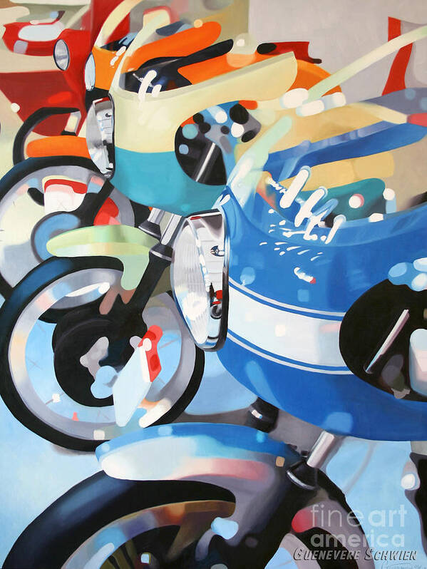 Motorcycles Art Print featuring the painting Ducati Line by Guenevere Schwien