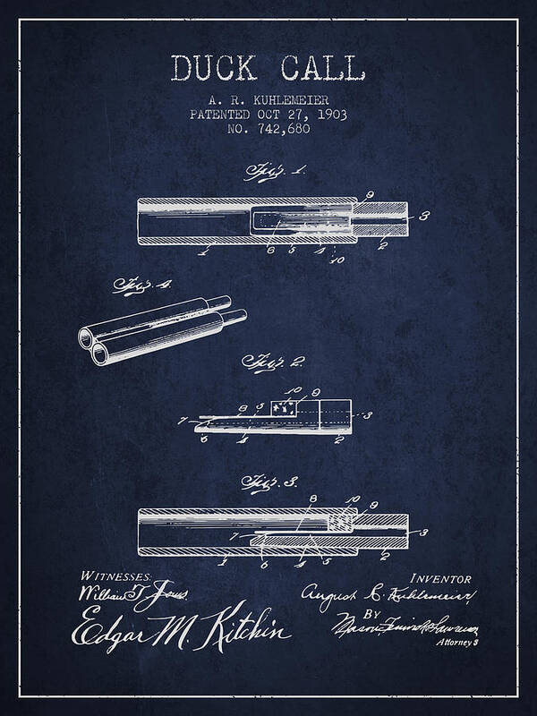 Duck Call Patent from 1903 - Navy Blue by Aged Pixel