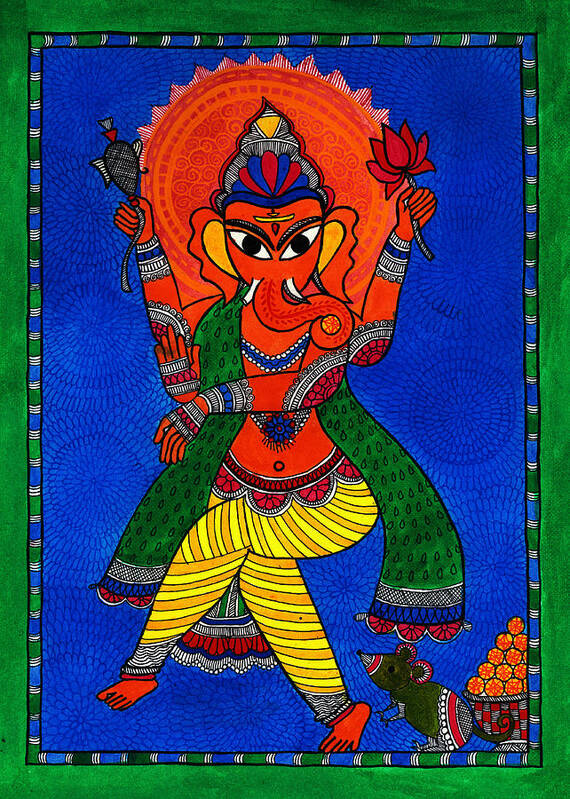 Ganesha Painting Art Print featuring the painting Ecstatic Ganesha by Madhubani Motifs